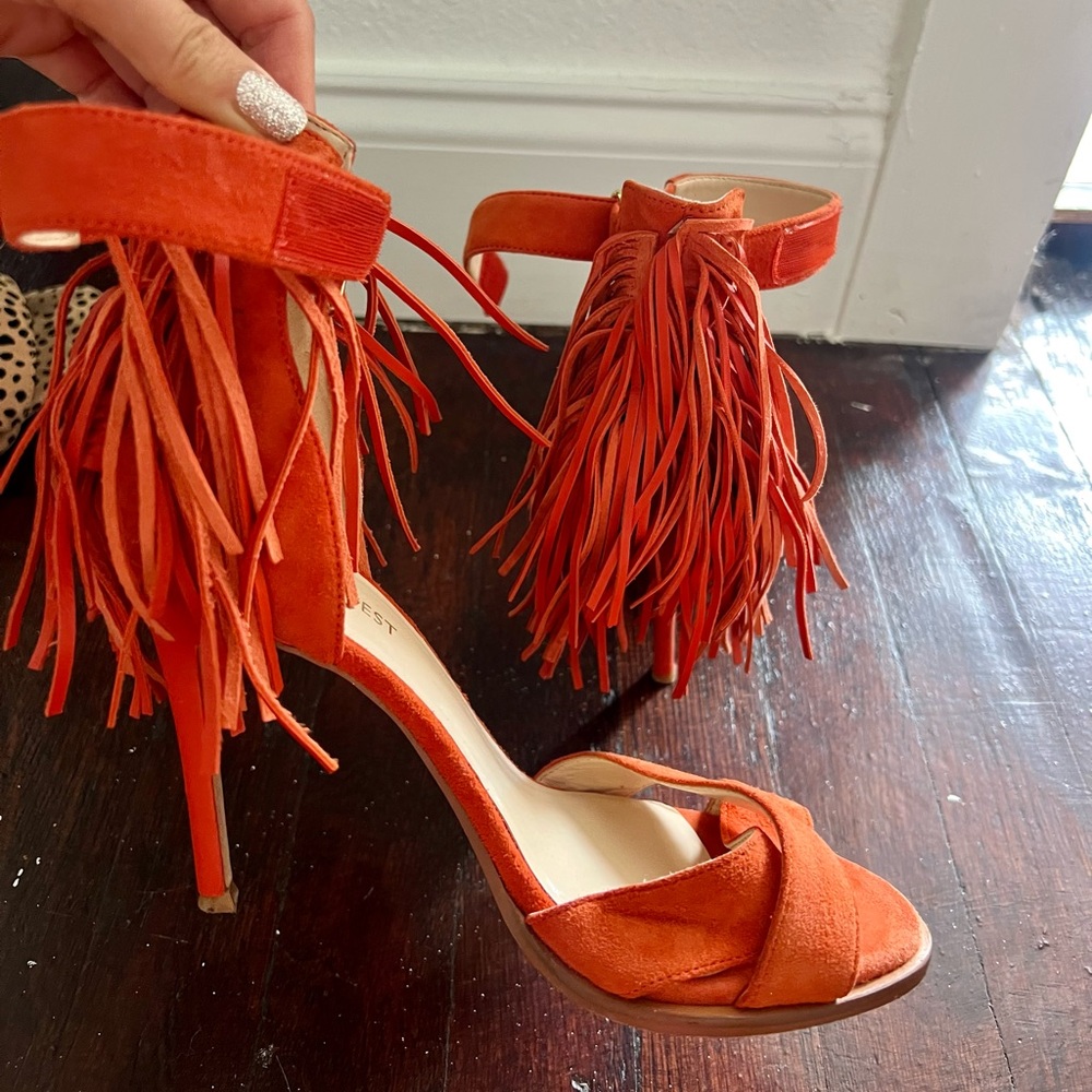 Orange fringe night out heels
